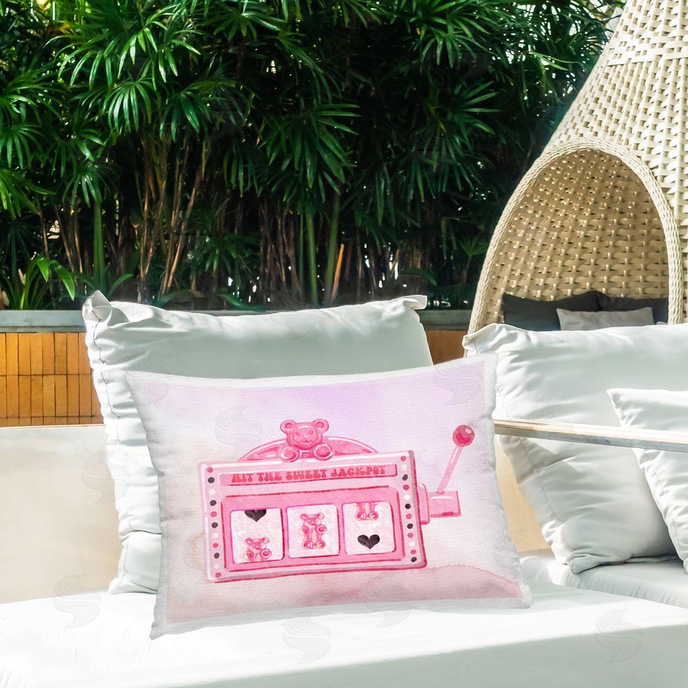Ziwei Li Pastel Slot Machine Outdoor Quick-Dry Polyester Printed Throw Pillow in Back Yard