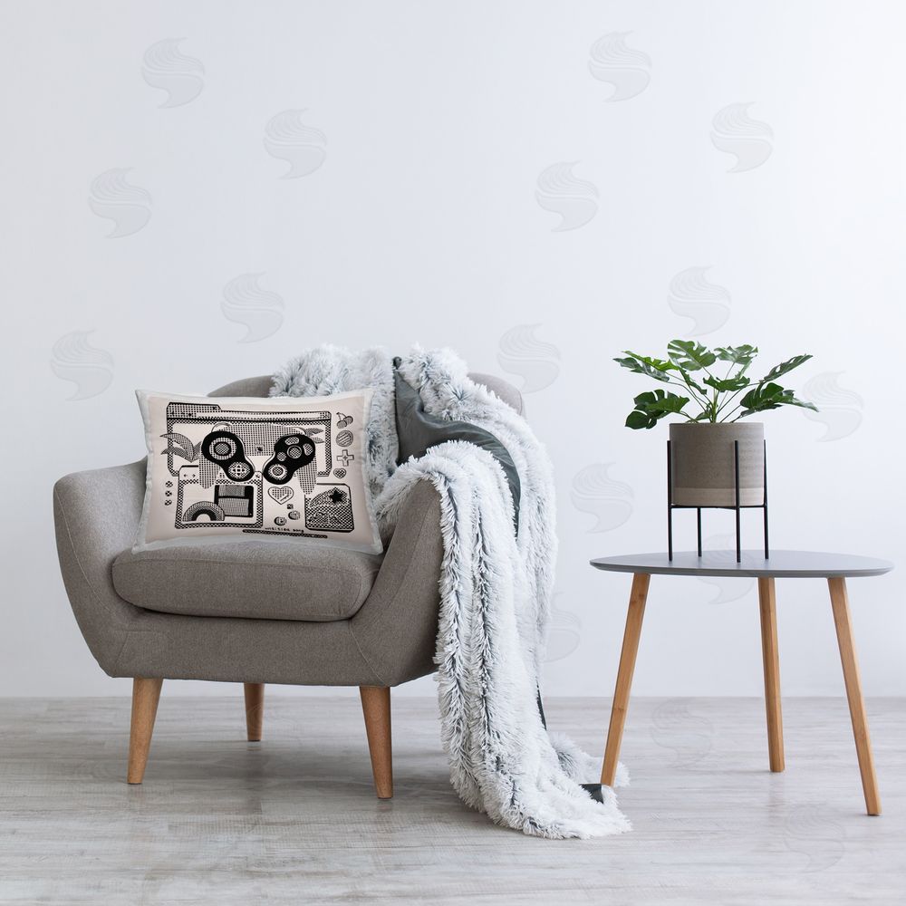 Melissa Wang Retro Pixel Controller Printed Plush Polyester Throw Pillow On Chair