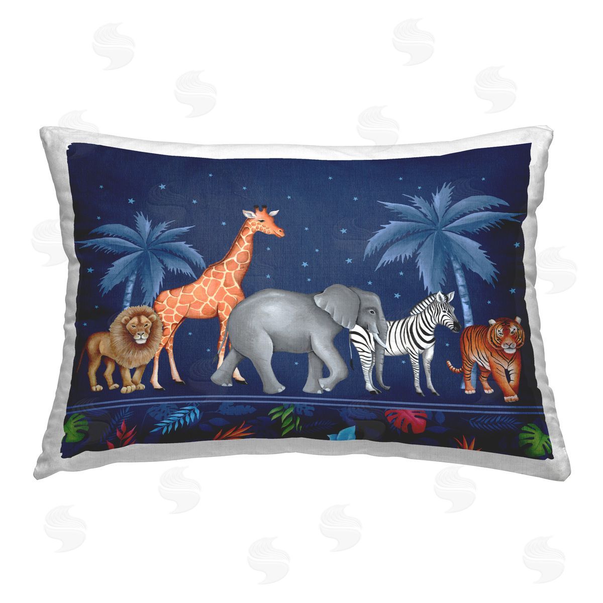 Emma Leach Stepping Jungle Animals Printed Plush Polyester Throw Pillow