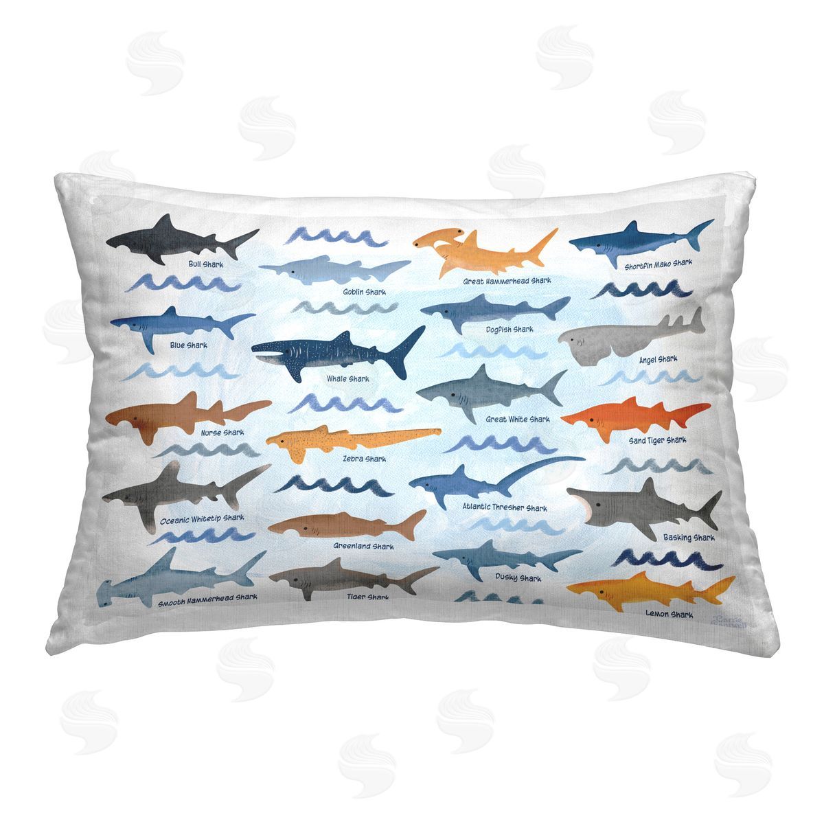 Carrie Cantwell Various Shark Breeds Printed Plush Polyester Throw Pillow