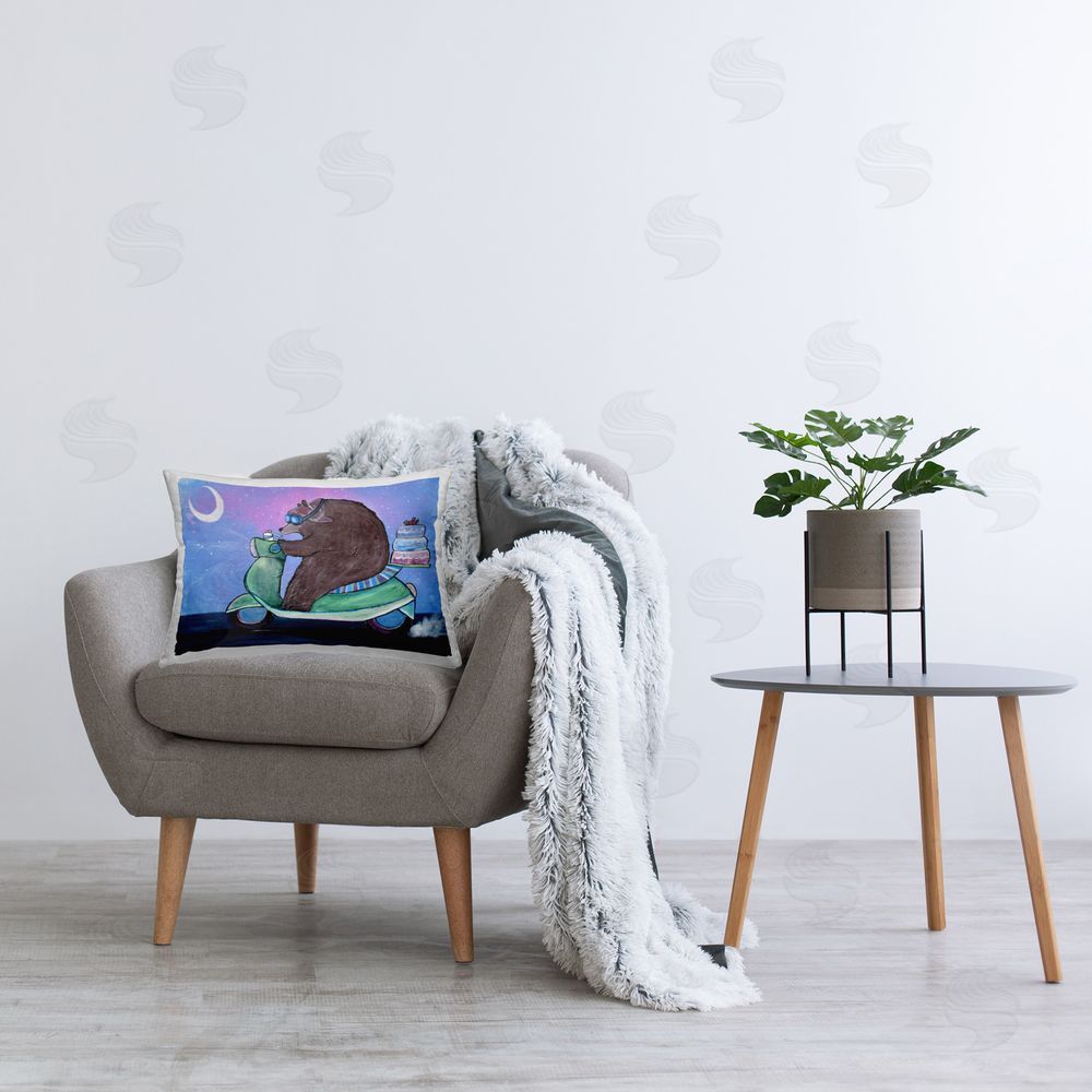 Andrea Doss Bear Riding Moped Printed Plush Polyester Throw Pillow On Chair