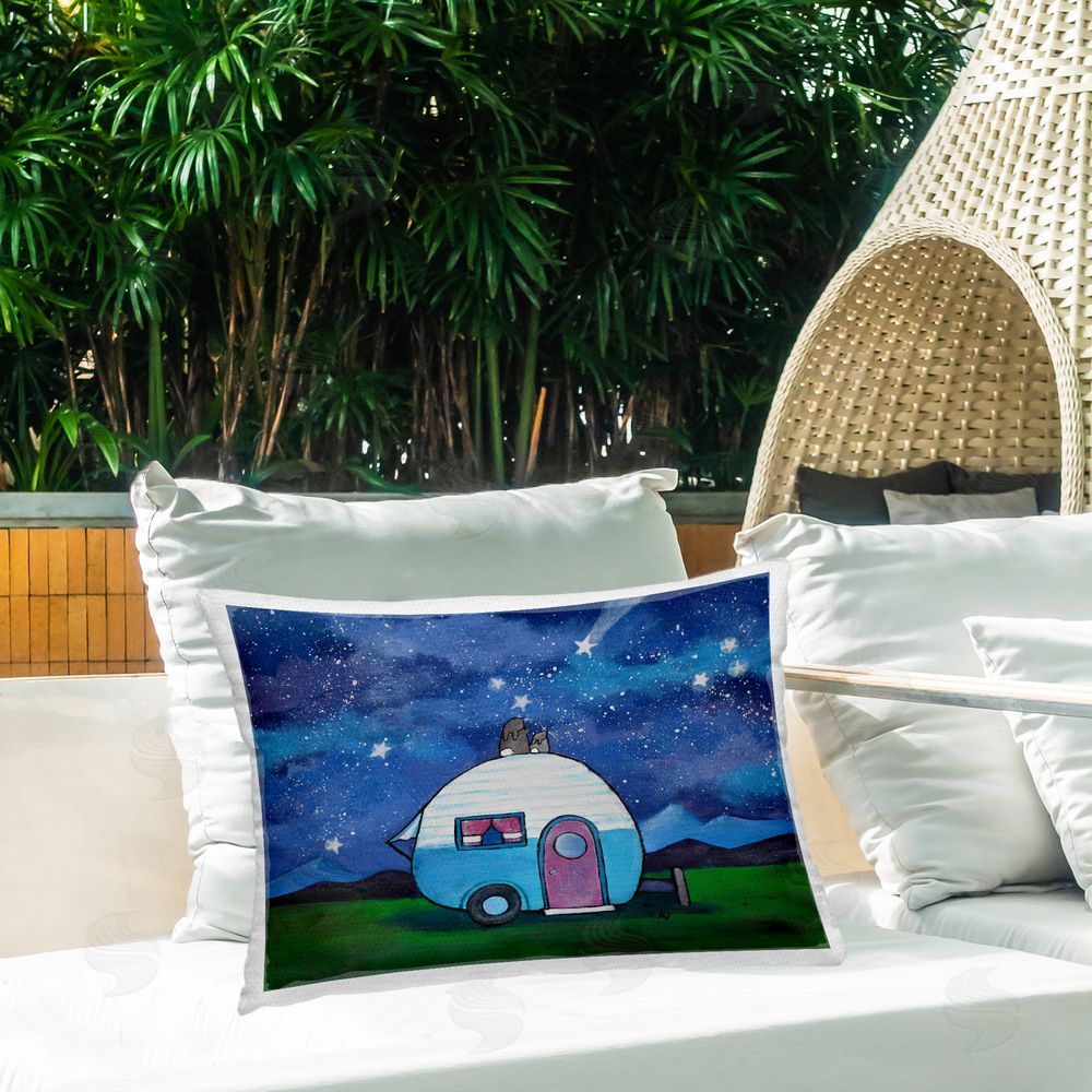 Andrea Doss Camping Rabbits & Stars Outdoor Quick-Dry Polyester Printed Throw Pillow in Back Yard