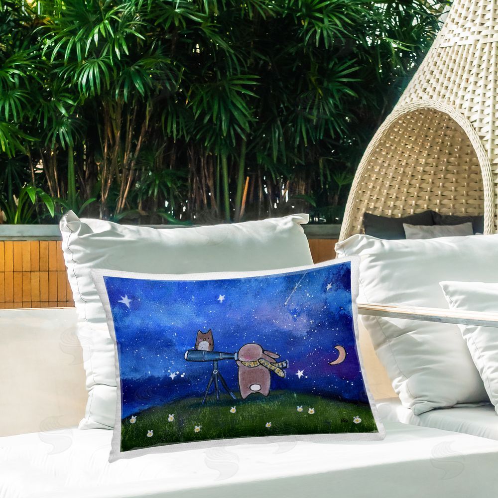 Andrea Doss Star Gazing Bunny Outdoor Quick-Dry Polyester Printed Throw Pillow in Back Yard