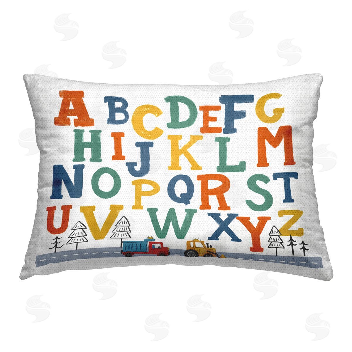 Diane Labombarbe Alphabet & Construction Trucks Outdoor Quick-Dry Polyester Printed Throw Pillow
