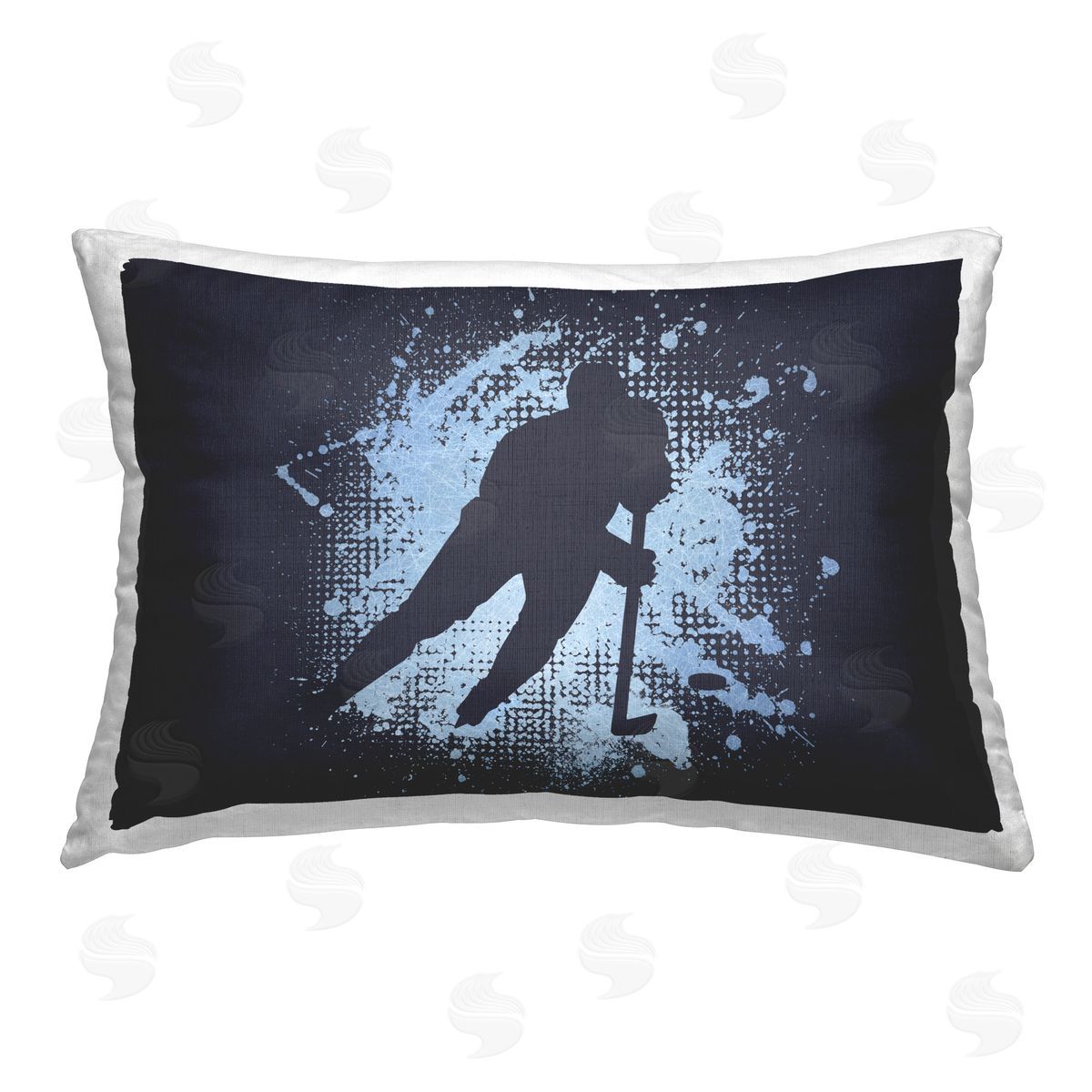 Jim Baldwin Hockey Stance Blue Splash Printed Plush Polyester Throw Pillow