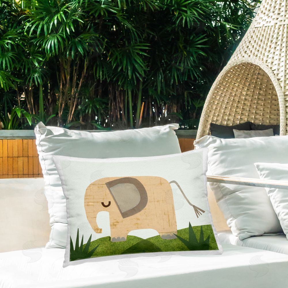 Jenny Westenhofer Cozy Corner Elephant Outdoor Quick-Dry Polyester Printed Throw Pillow in Back Yard
