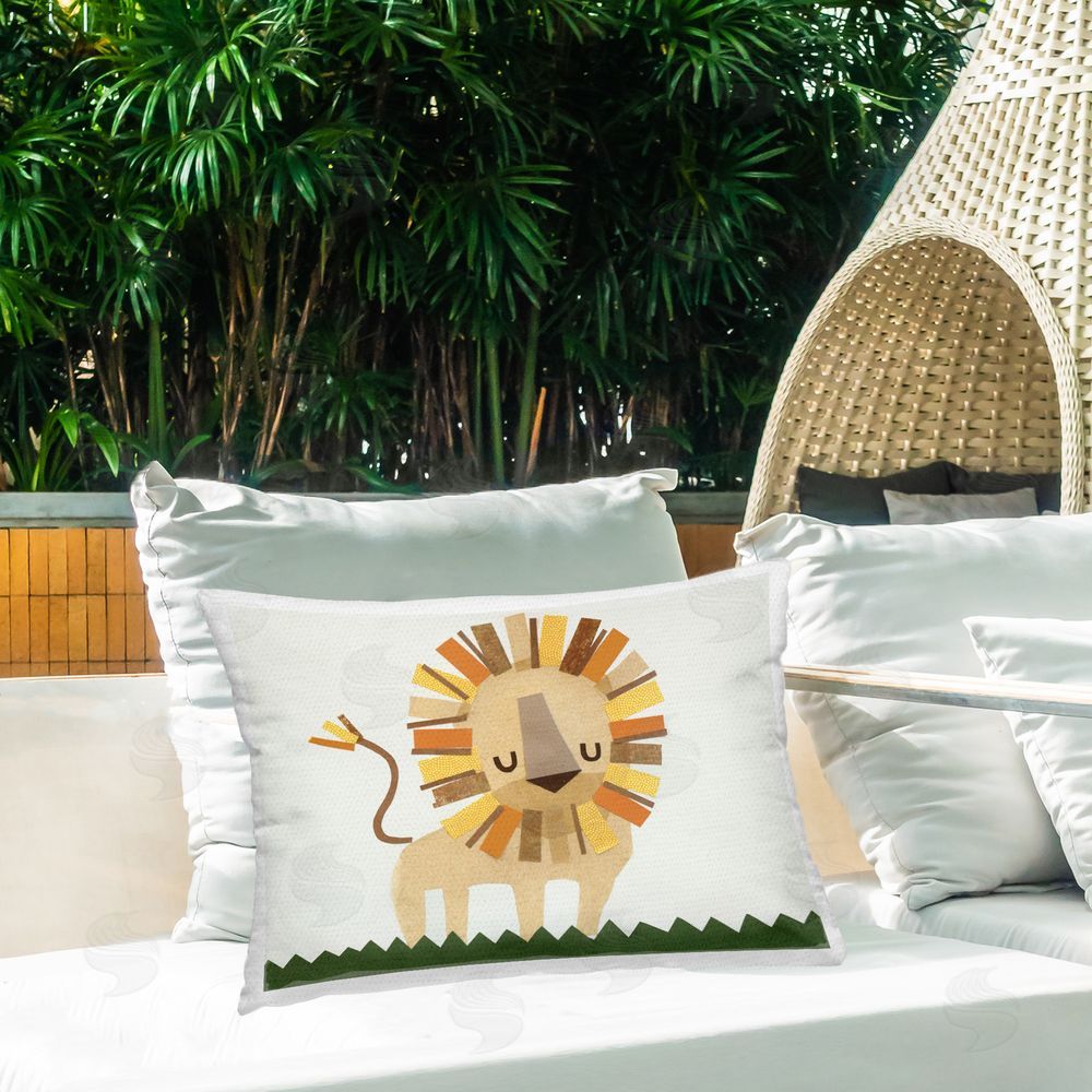 Jenny Westenhofer Cozy Corner Lion Outdoor Quick-Dry Polyester Printed Throw Pillow in Back Yard