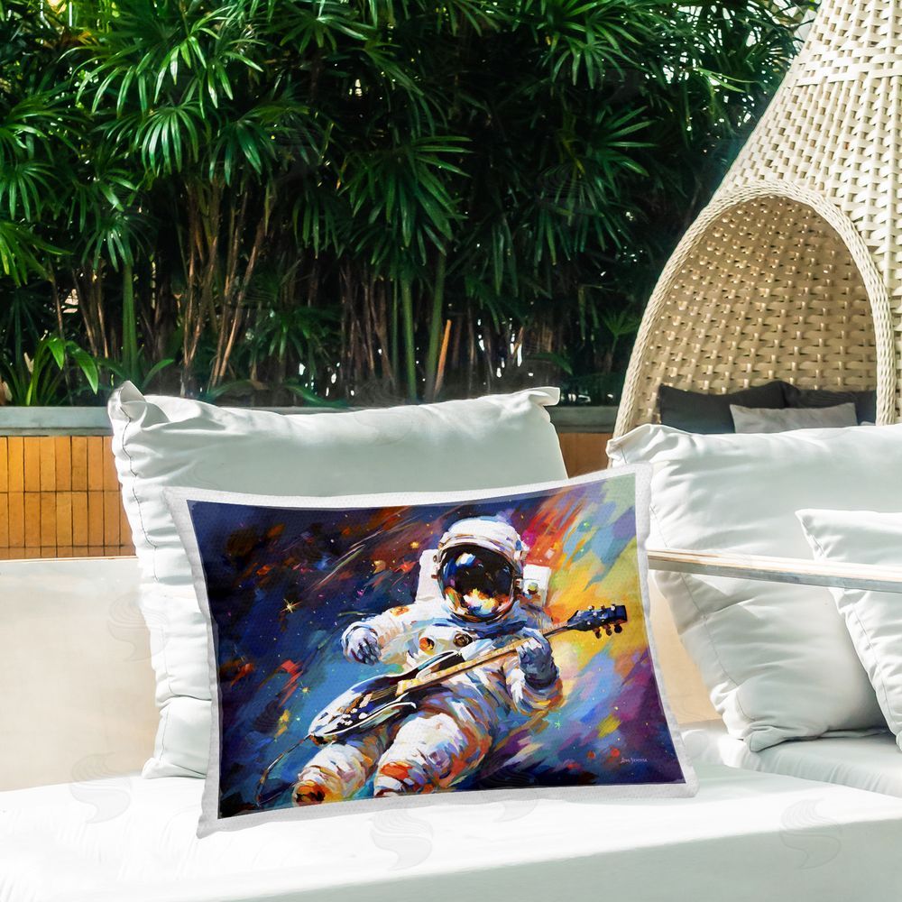 Leon Devenice Melodies Beyond Earth Outdoor Quick-Dry Polyester Printed Throw Pillow in Back Yard