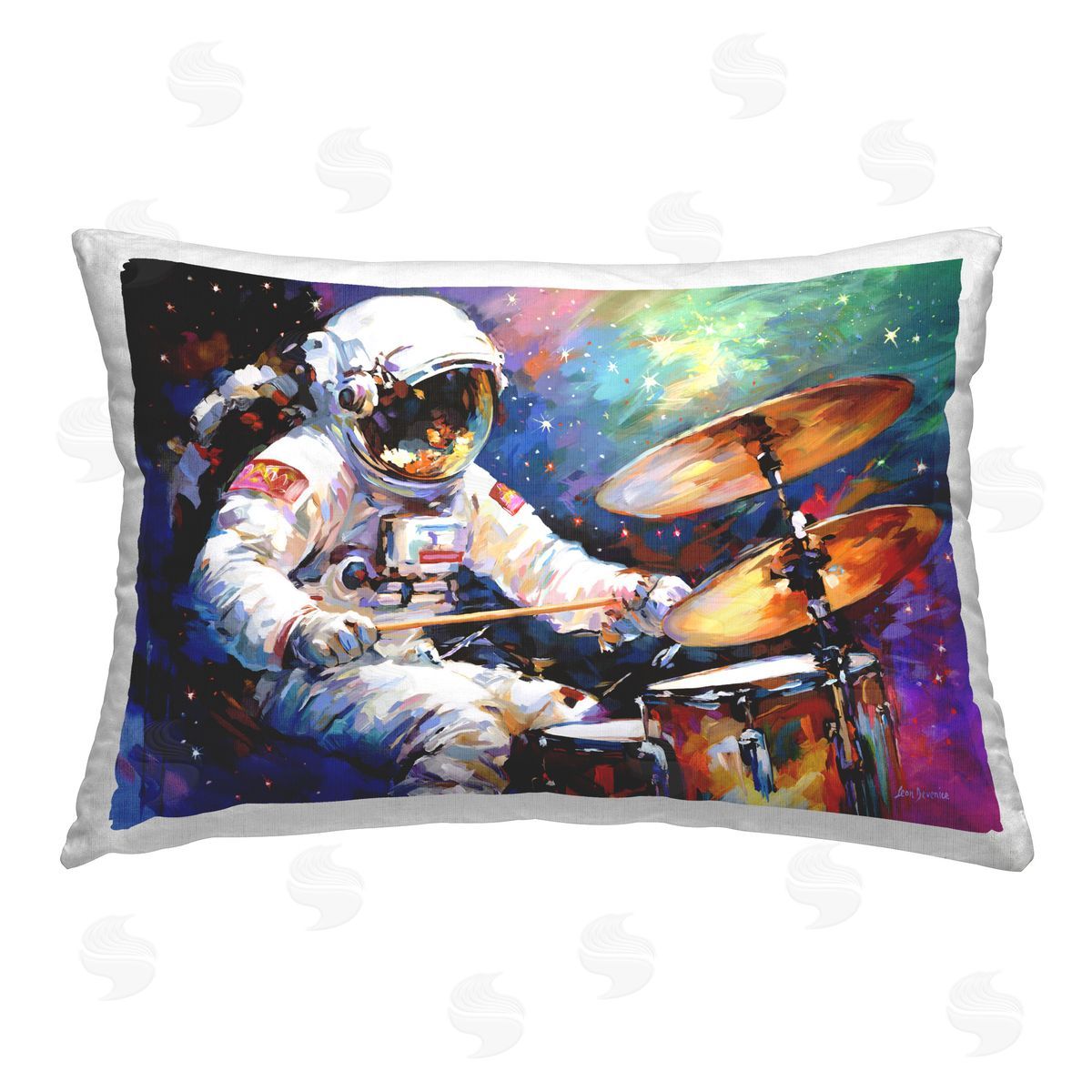 Leon Devenice Cosmic Drummer Musician Printed Plush Polyester Throw Pillow