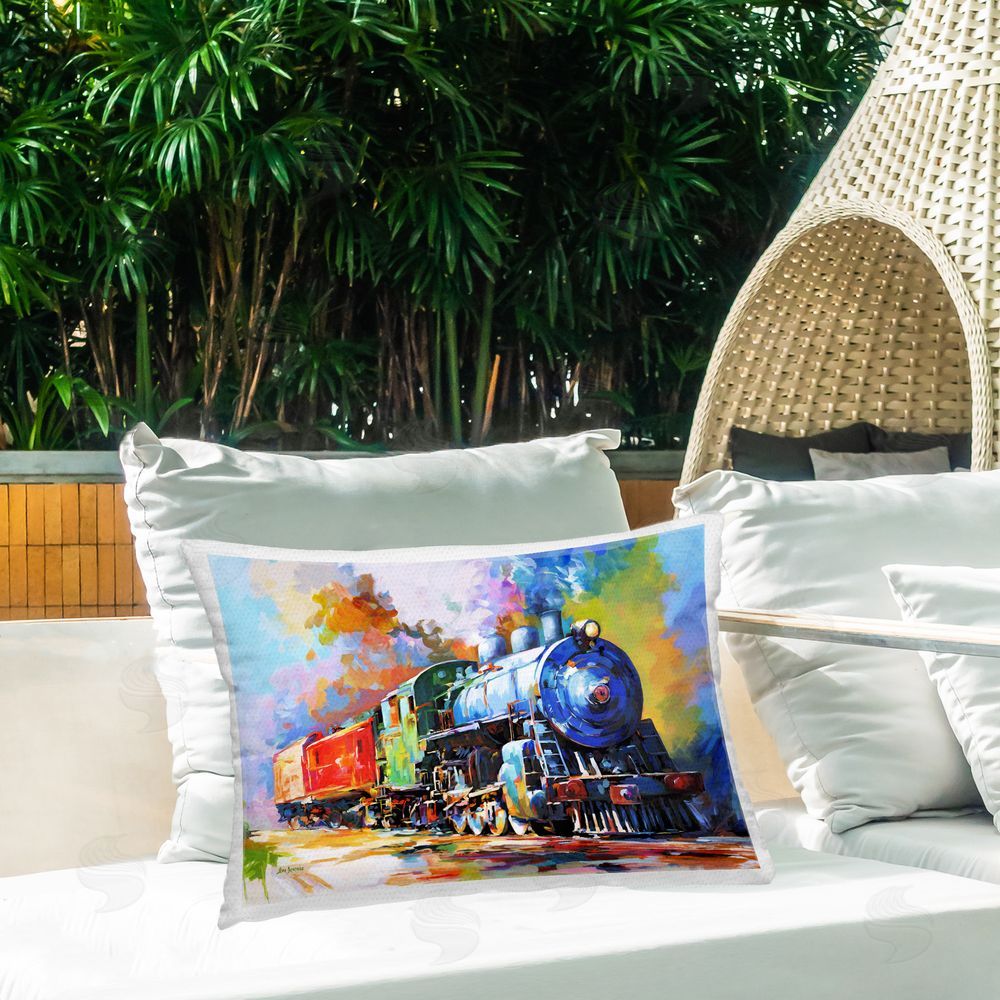 Leon Devenice The Last Train Outdoor Quick-Dry Polyester Printed Throw Pillow in Back Yard