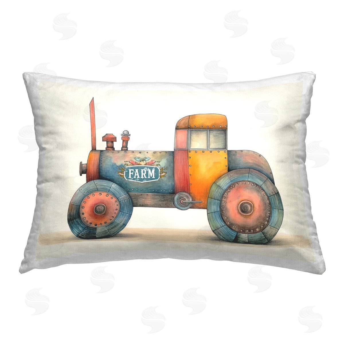 Steve Hunziker Whimsical Farm Tractor Printed Plush Polyester Throw Pillow