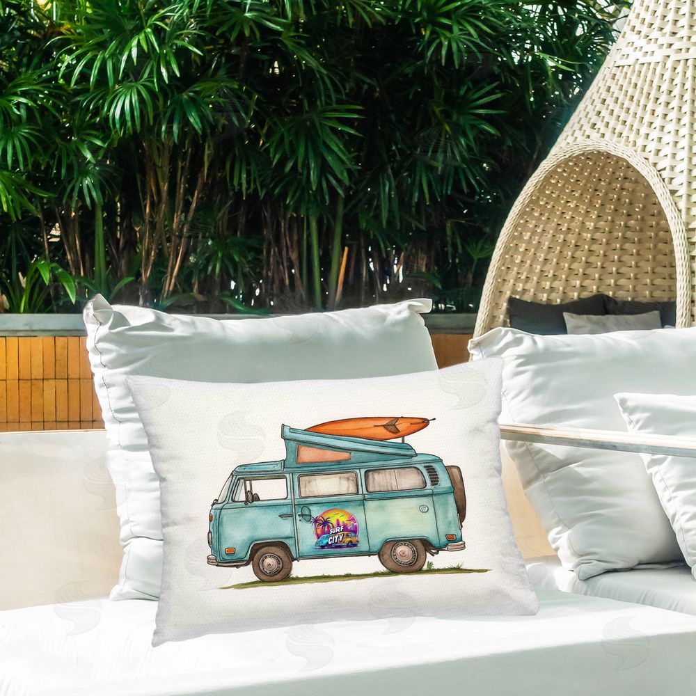 Steve Hunziker Surf City Van Outdoor Quick-Dry Polyester Printed Throw Pillow in Back Yard
