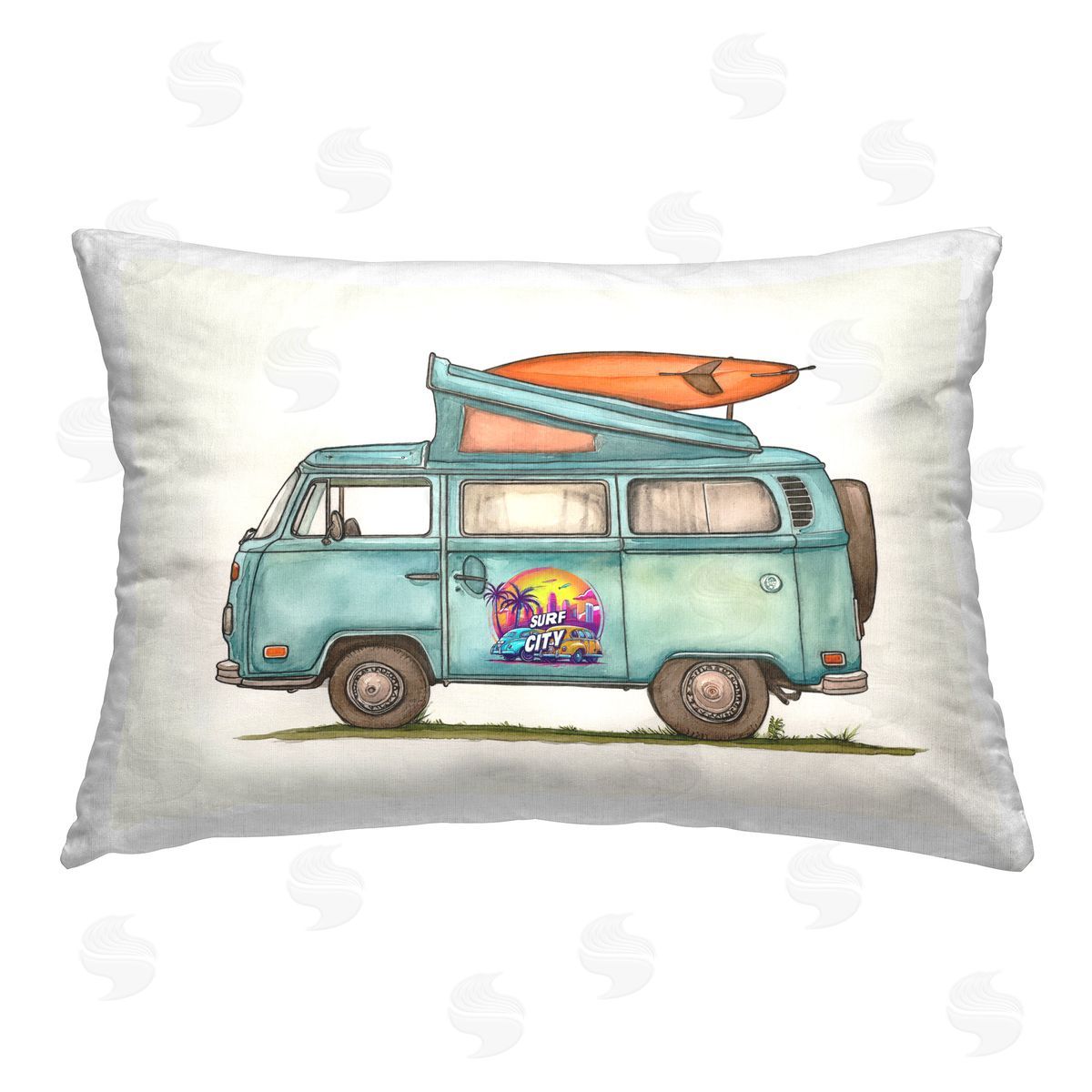 Steve Hunziker Surf City Van Printed Plush Polyester Throw Pillow