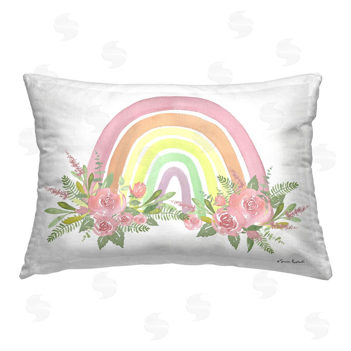 Sharon Kuplack Rose Blooming Rainbow Printed Plush Polyester Throw Pillow