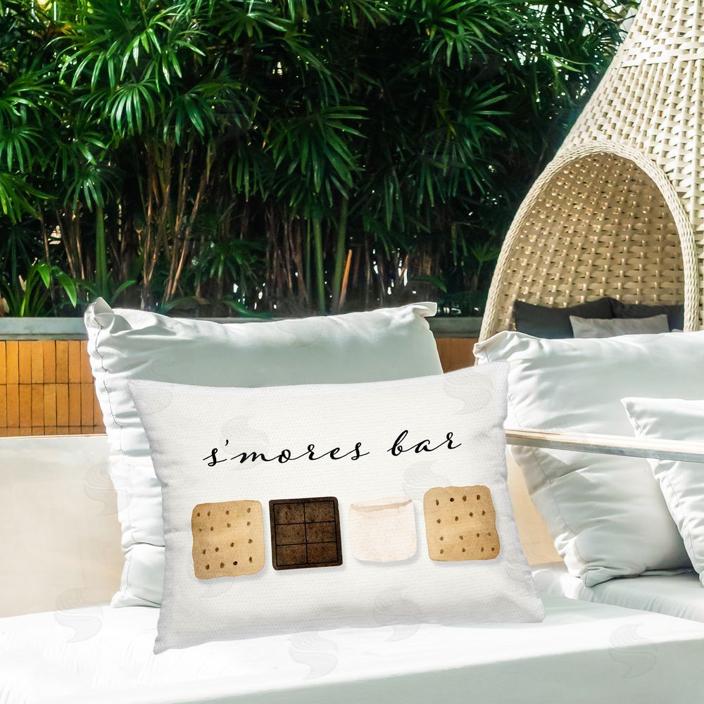 Corinne Rose Designs S'mores Bar Ingredients Outdoor Quick-Dry Polyester Printed Throw Pillow in Back Yard