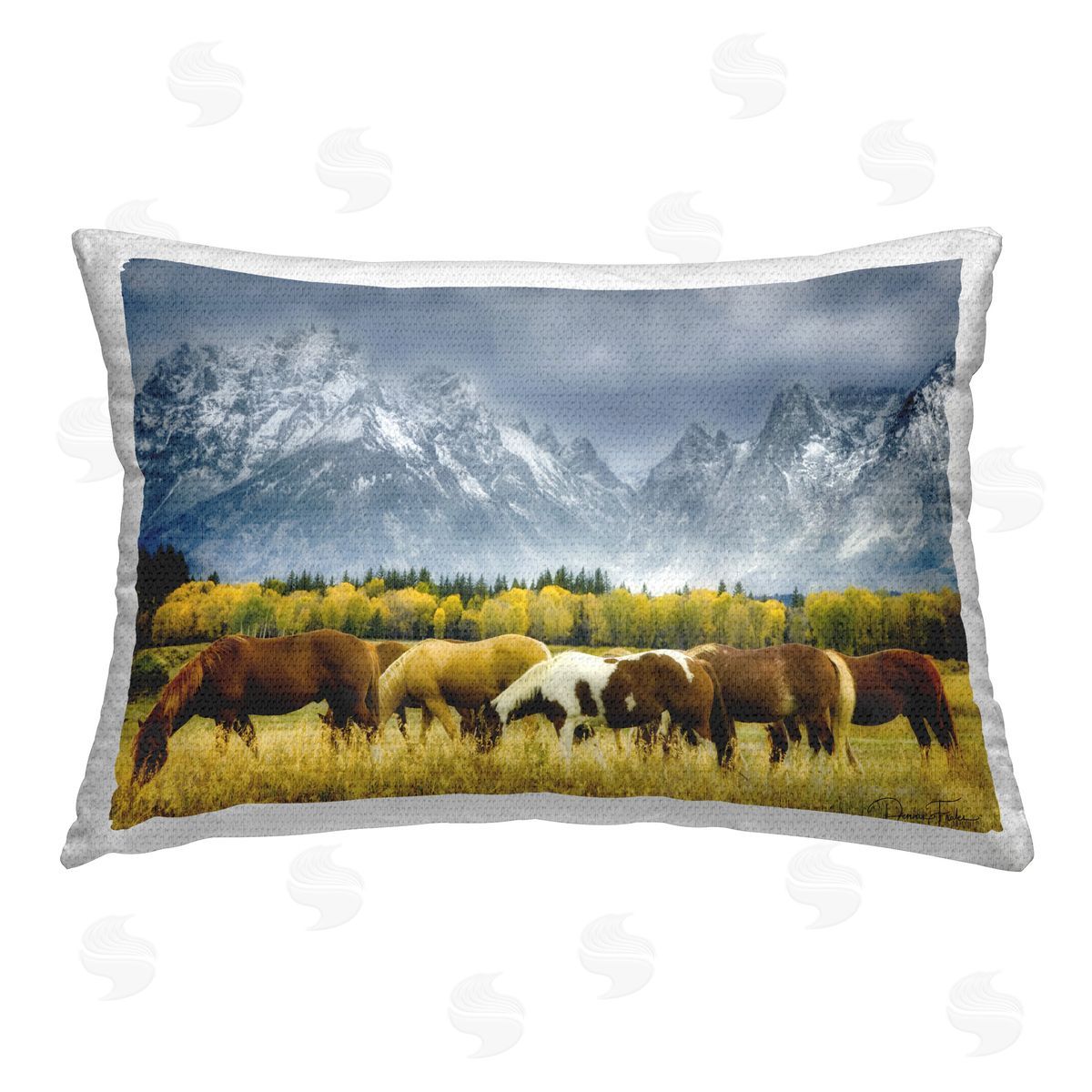 Dennis Frates Horses in Wilderness Outdoor Quick-Dry Polyester Printed Throw Pillow