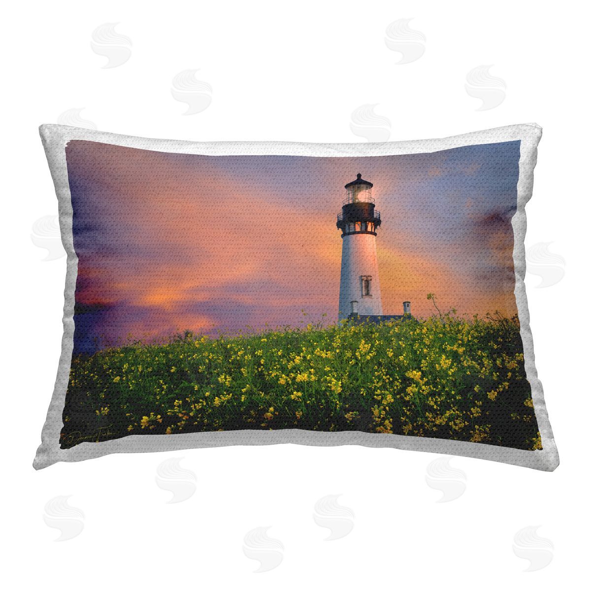 Dennis Frates Lighthouse & Floral Meadow Outdoor Quick-Dry Polyester Printed Throw Pillow