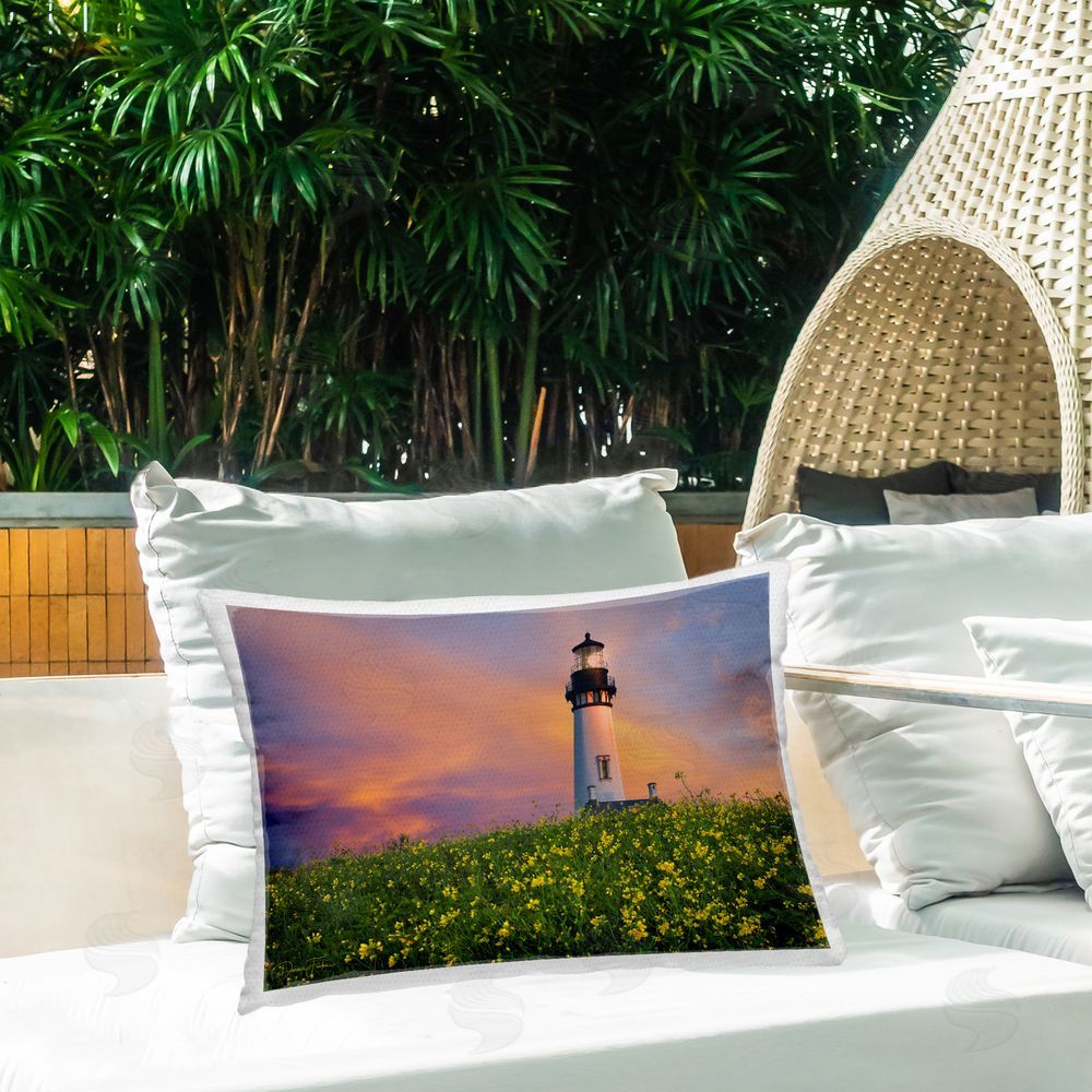 Dennis Frates Lighthouse & Floral Meadow Outdoor Quick-Dry Polyester Printed Throw Pillow in Back Yard