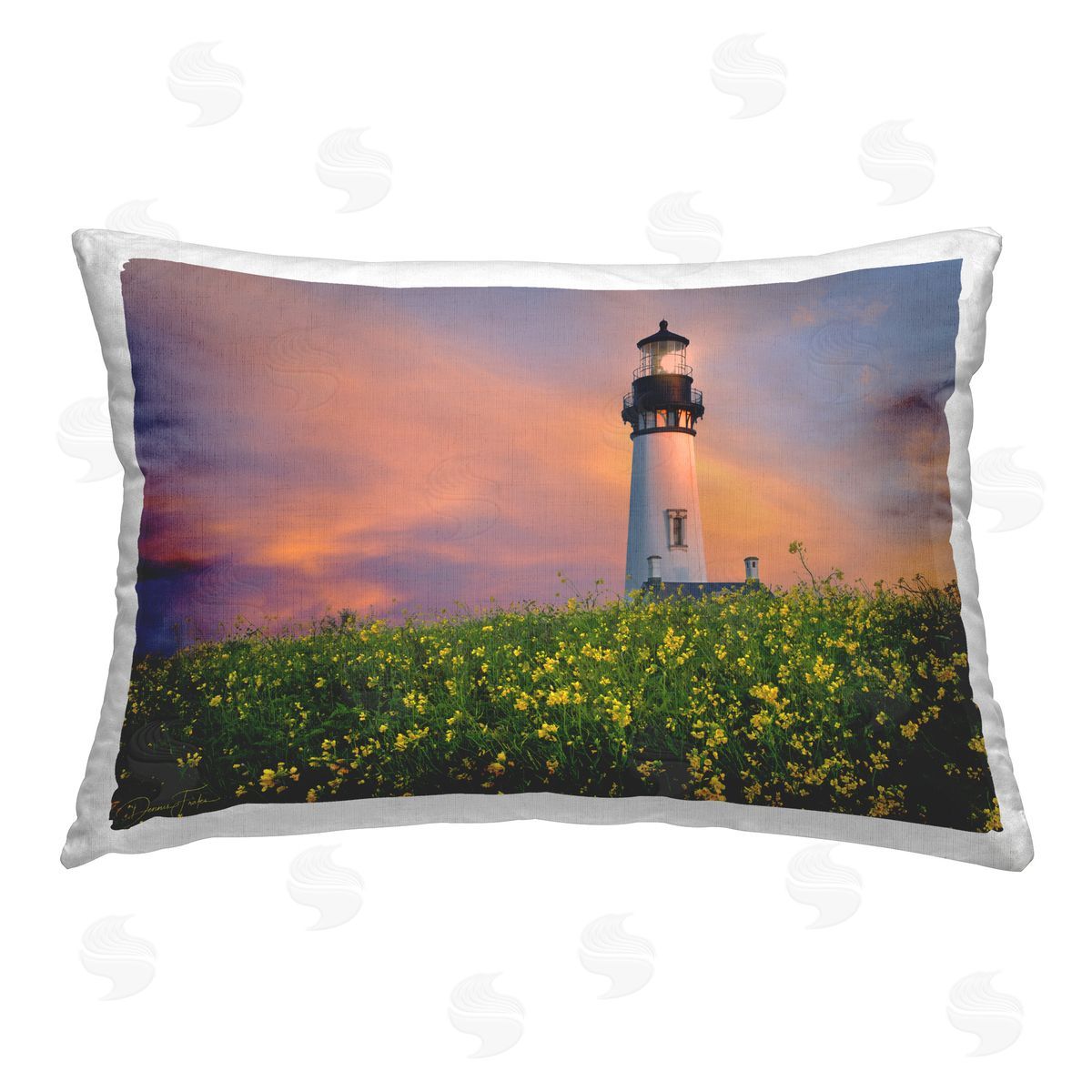 Dennis Frates Lighthouse & Floral Meadow Printed Plush Polyester Throw Pillow