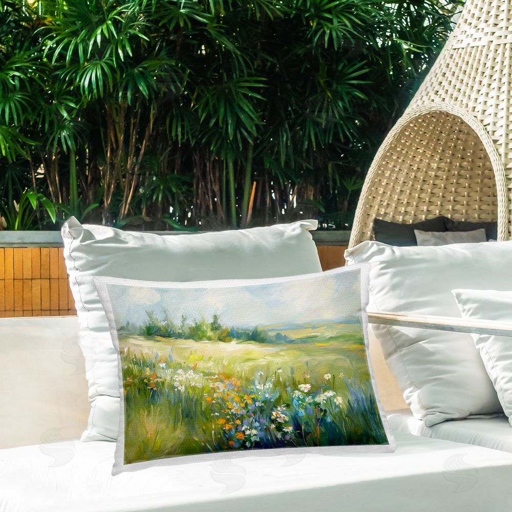 Ramona Murdock Prairie Panorama Scene Outdoor Quick-Dry Polyester Printed Throw Pillow in Back Yard