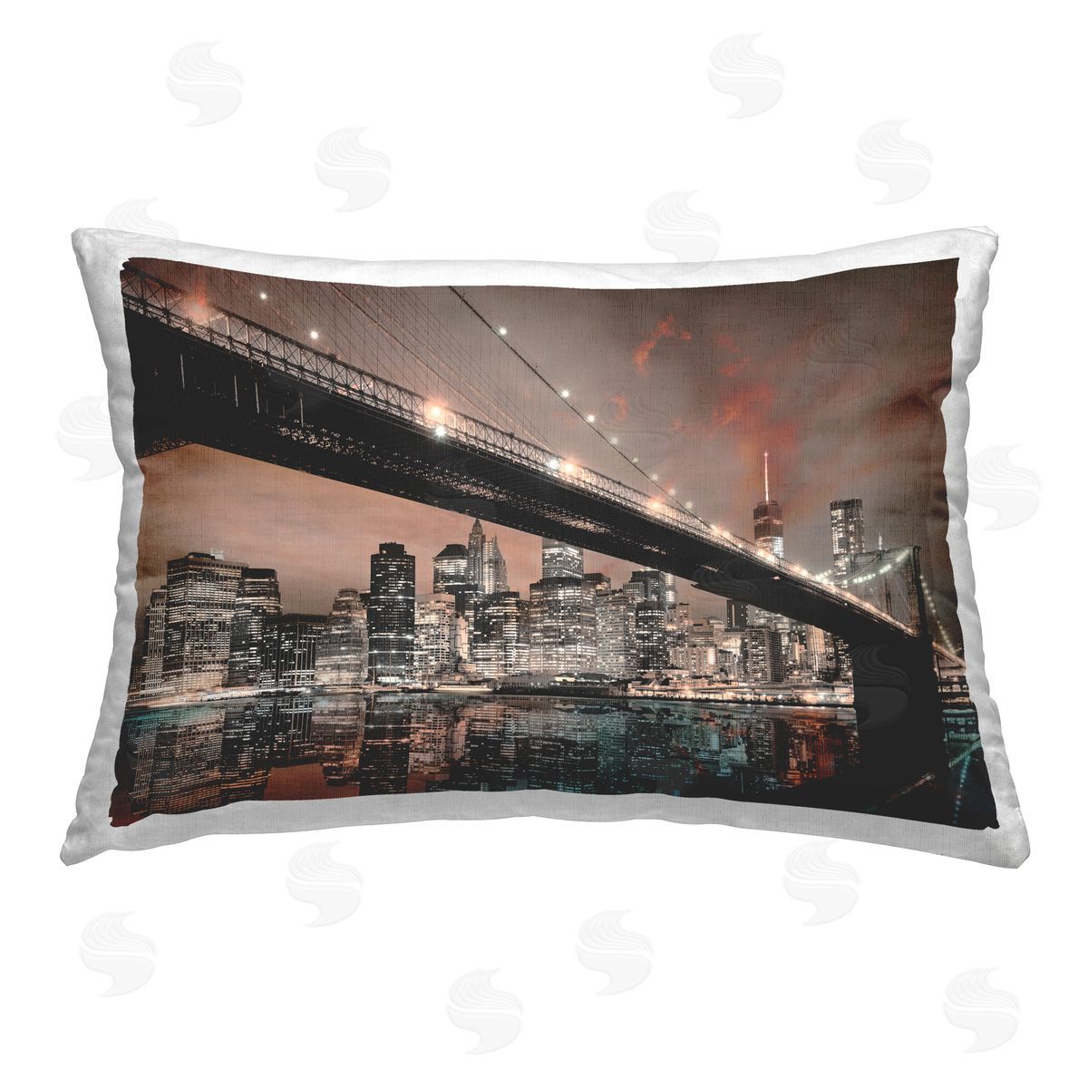 CAD Designs Bridge Cityscape View Printed Plush Polyester Throw Pillow