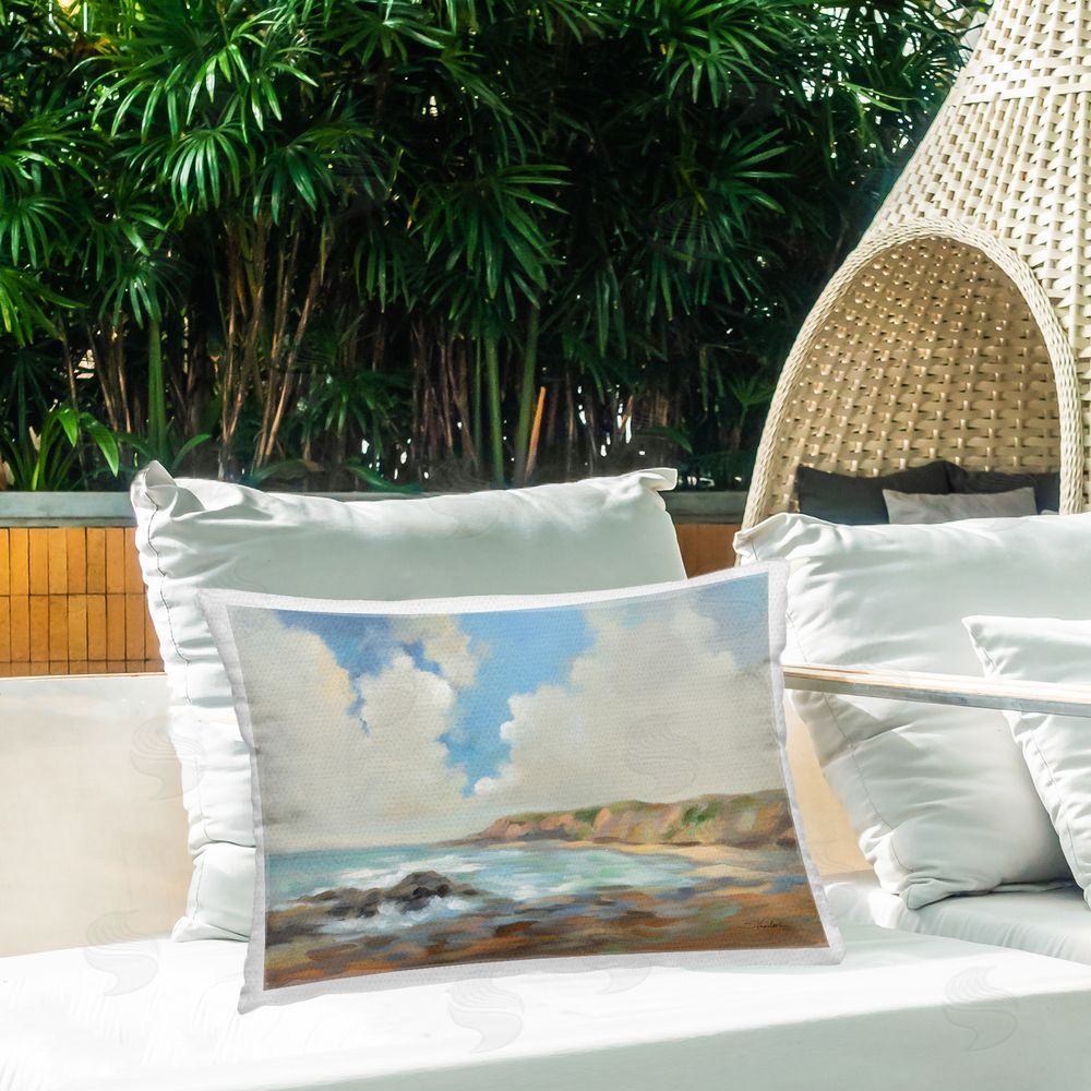 Silvia Vassileva California Coast Cliffs Outdoor Quick-Dry Polyester Printed Throw Pillow in Back Yard