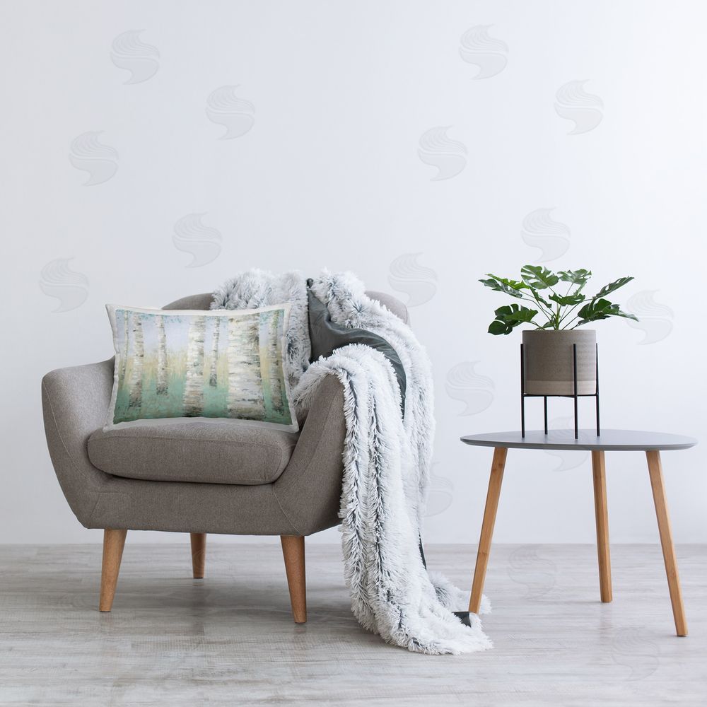 Wellington Studio Blue Birch Forest Printed Plush Polyester Throw Pillow On Chair