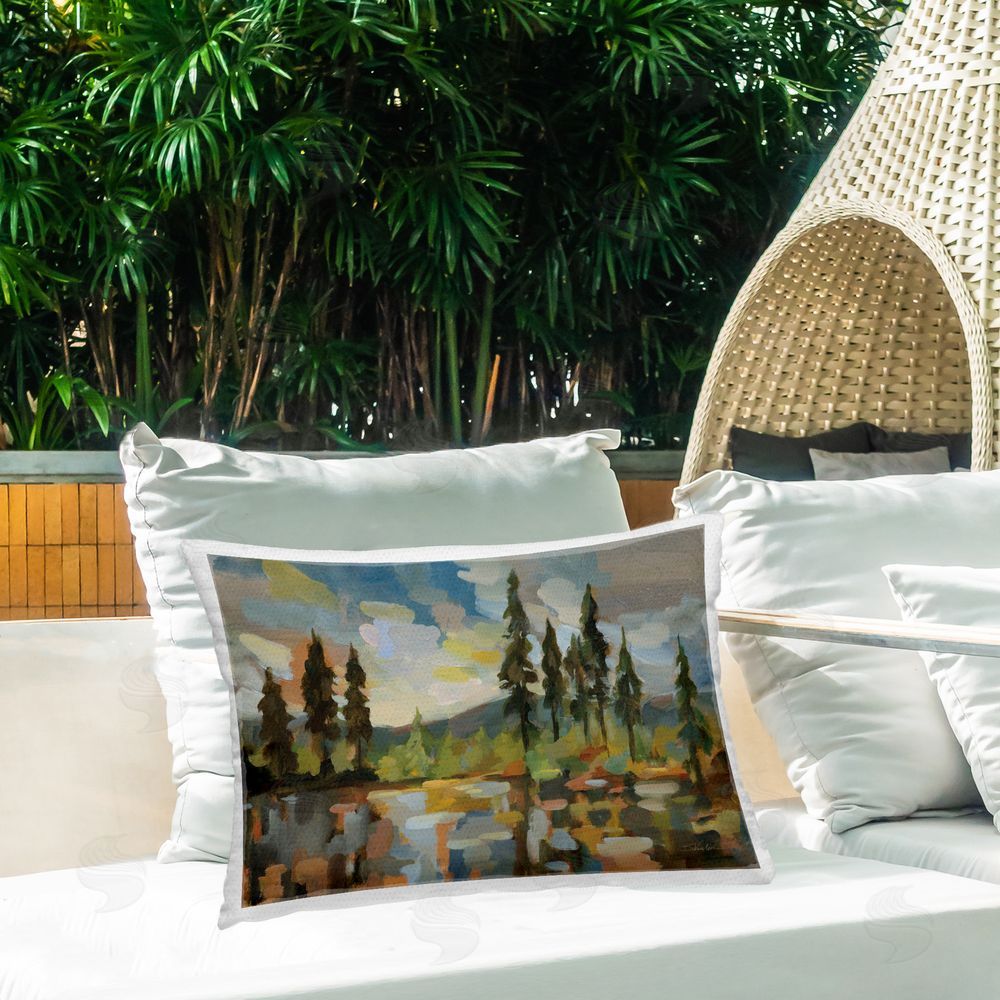 Silvia Vassileva High Mountain Lake Outdoor Quick-Dry Polyester Printed Throw Pillow in Back Yard
