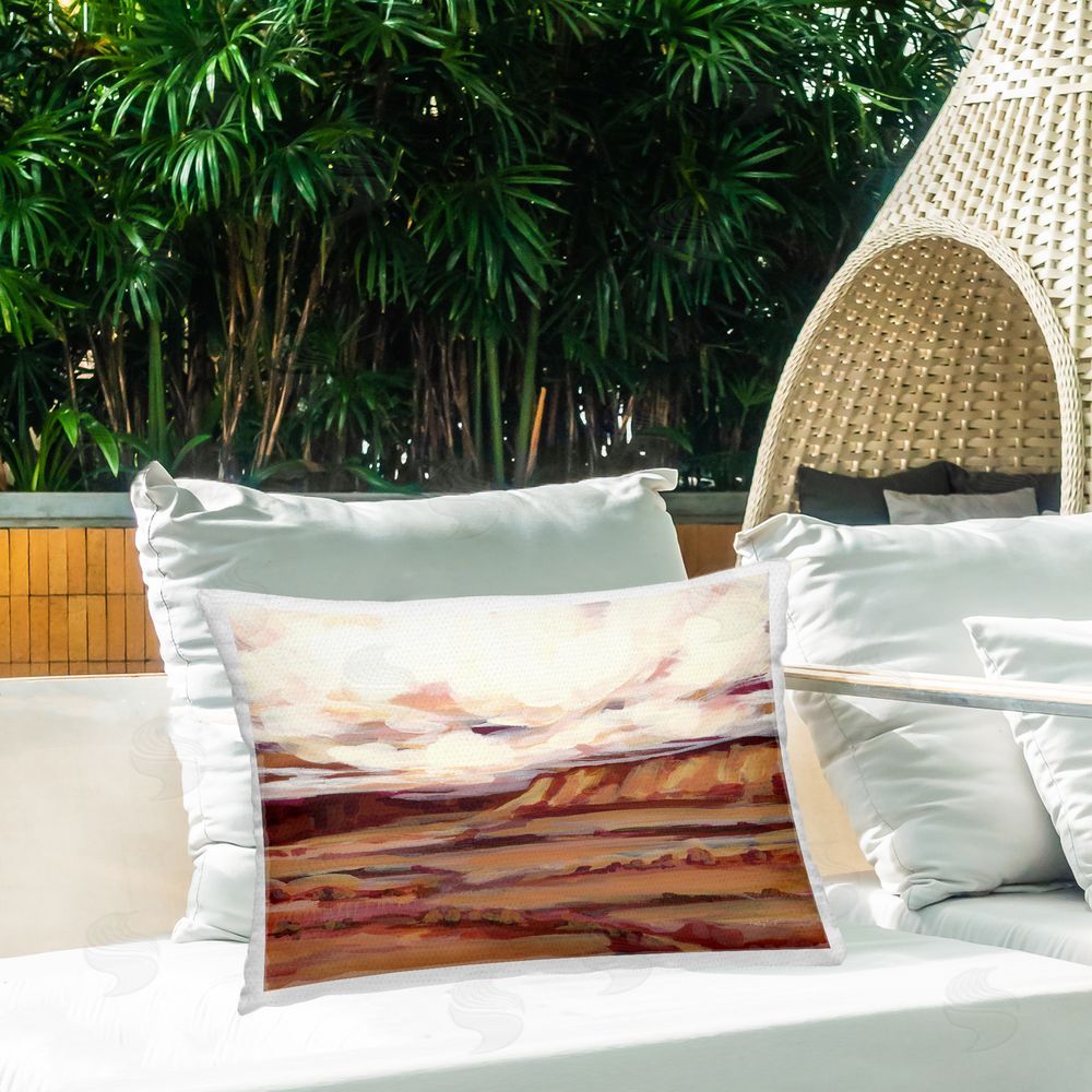 Haley Knighten Mauve Mesa Landscape Outdoor Quick-Dry Polyester Printed Throw Pillow in Back Yard