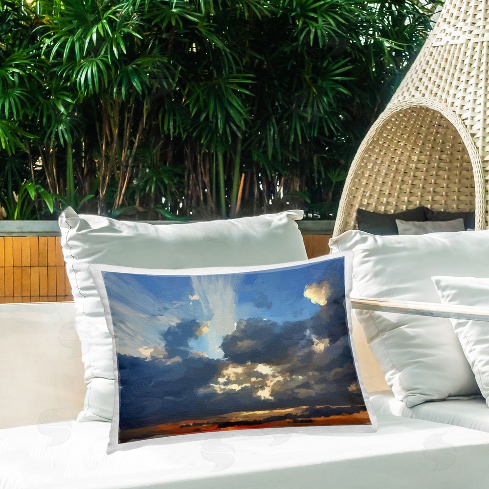Emily Kalina Sun Rays Through Clouds Outdoor Quick-Dry Polyester Printed Throw Pillow in Back Yard