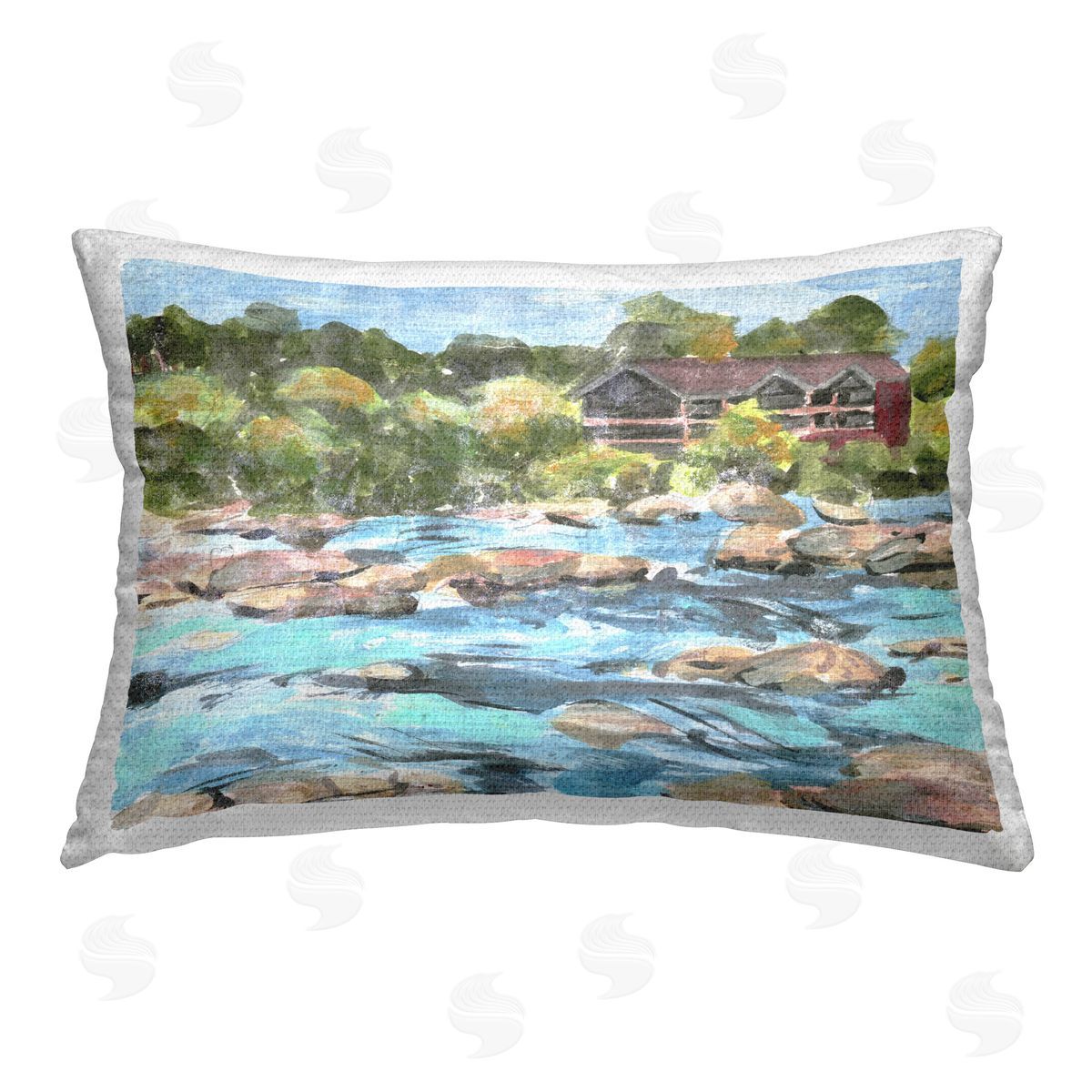 Melissa Wang Rocky River Landscape Outdoor Quick-Dry Polyester Printed Throw Pillow
