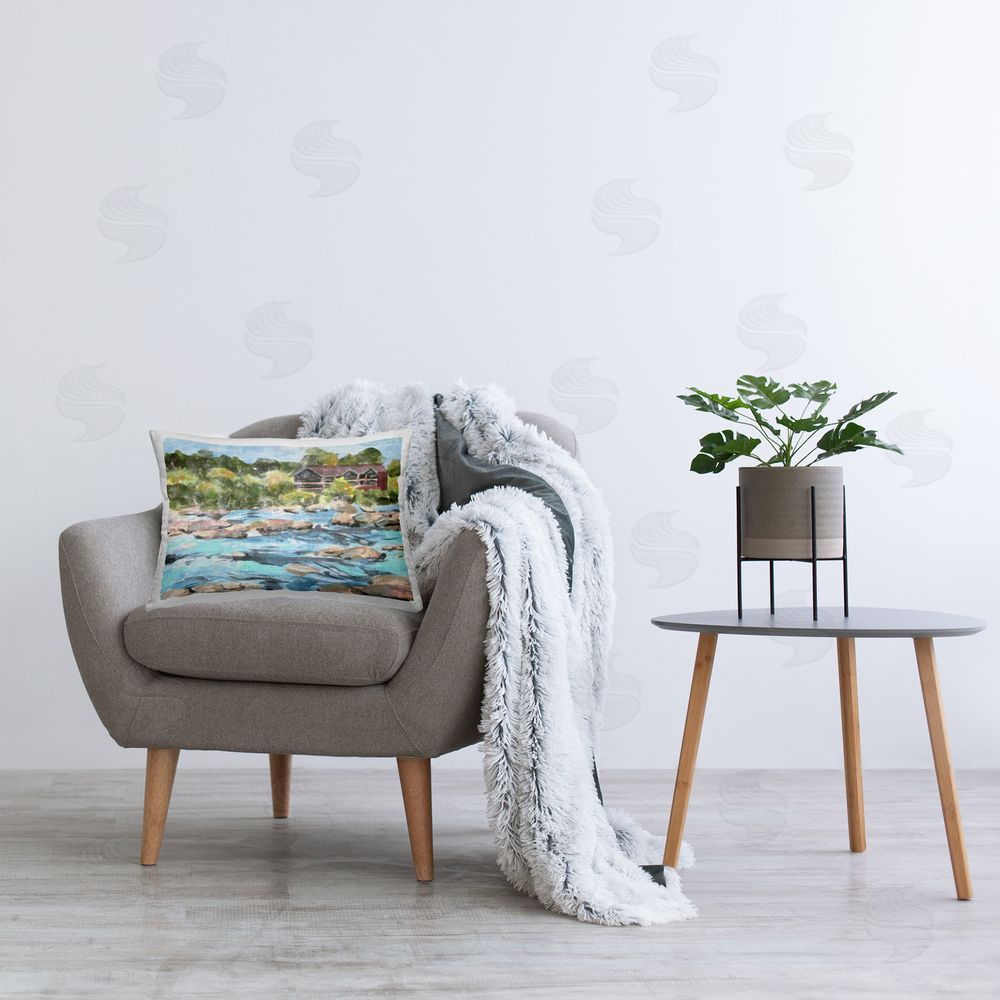 Melissa Wang Rocky River Landscape Printed Plush Polyester Throw Pillow On Chair
