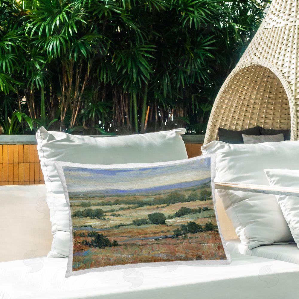 Tim O'Toole Traditional Farmland Landscape Outdoor Quick-Dry Polyester Printed Throw Pillow in Back Yard