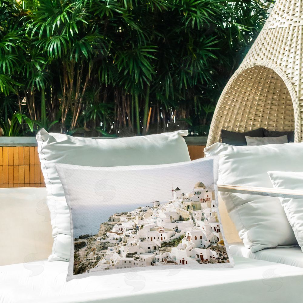 Justine Milton European Seaside City Outdoor Quick-Dry Polyester Printed Throw Pillow in Back Yard