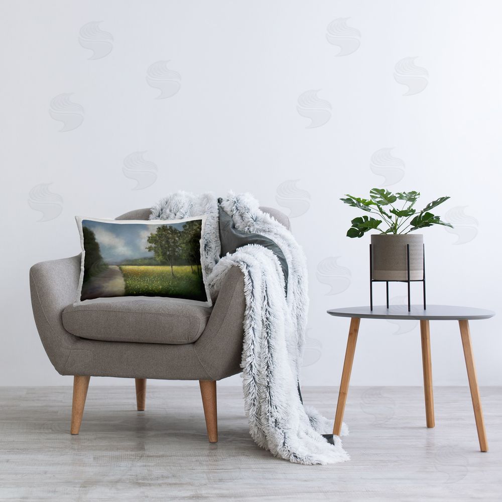 David Swanagin Traditional Country Road Printed Plush Polyester Throw Pillow On Chair
