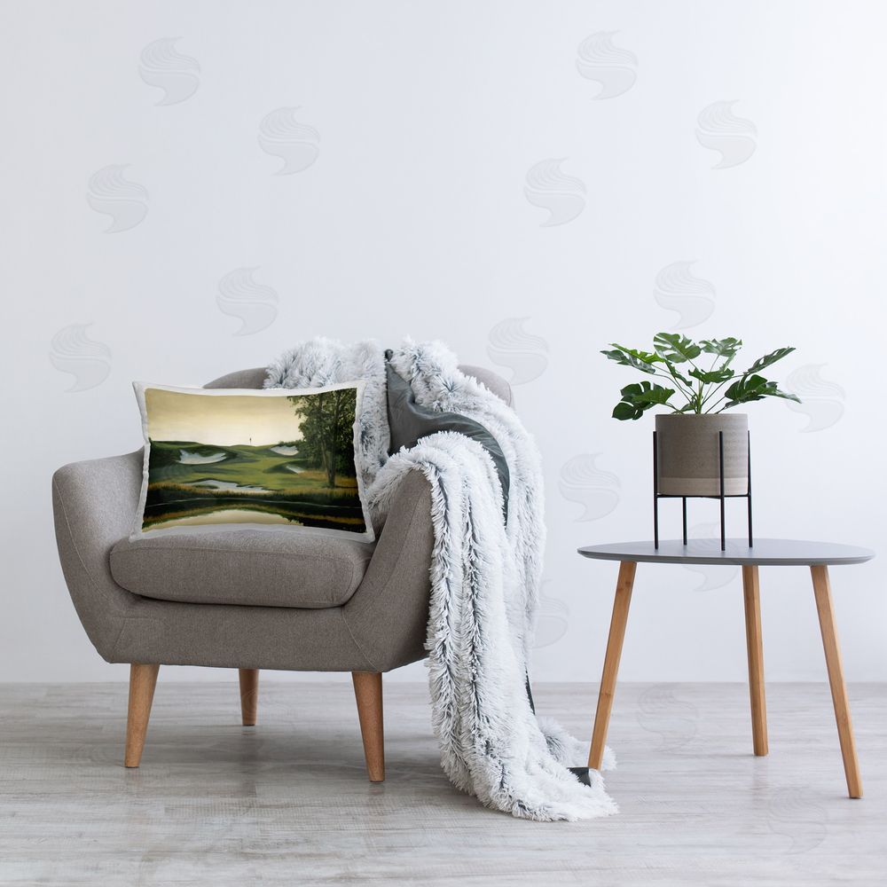 Michael Willett Golf Course Terrain Printed Plush Polyester Throw Pillow On Chair