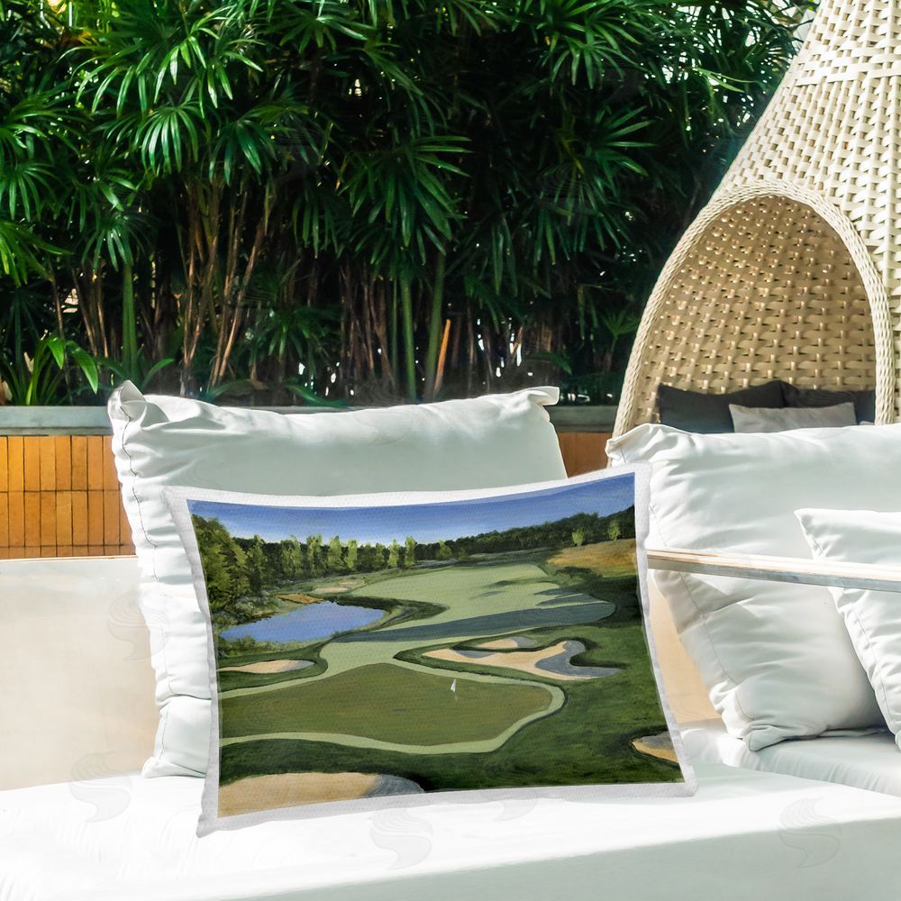 Michael Willett Traditional Golf Course Outdoor Quick-Dry Polyester Printed Throw Pillow in Back Yard