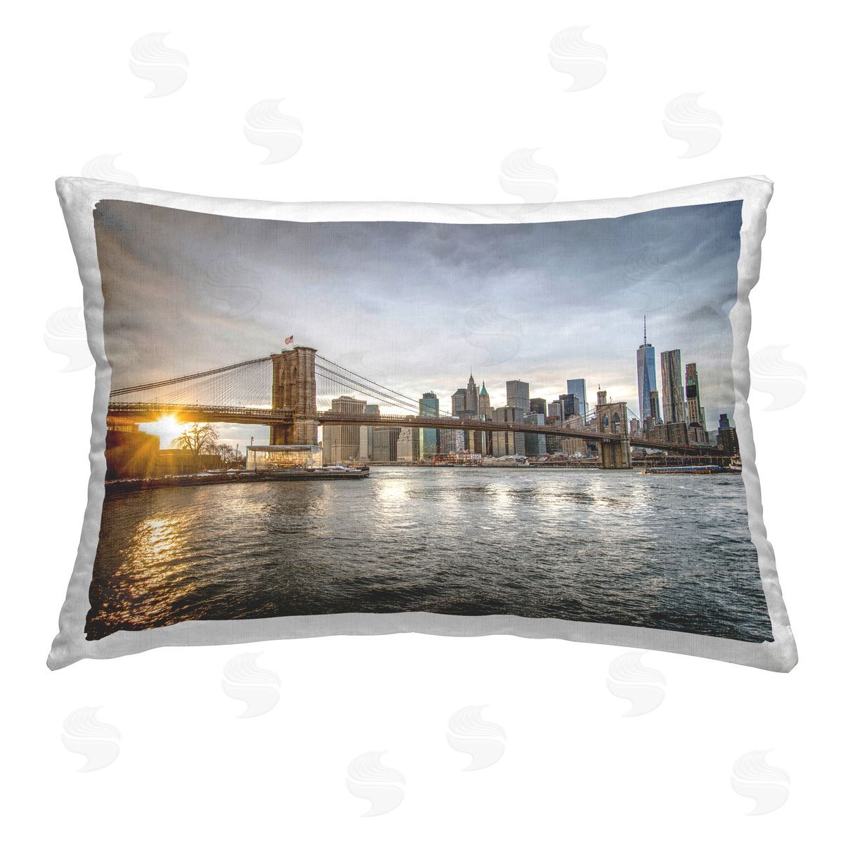 Murray Bolesta Bridge Spanning Cityscape Printed Plush Polyester Throw Pillow