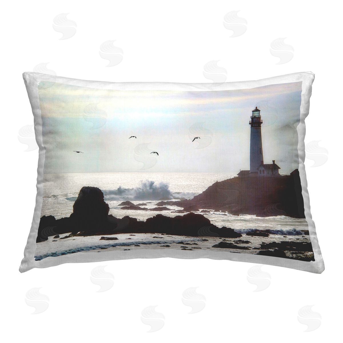 Murray Bolesta Seagulls & Lighthouse Scene Printed Plush Polyester Throw Pillow