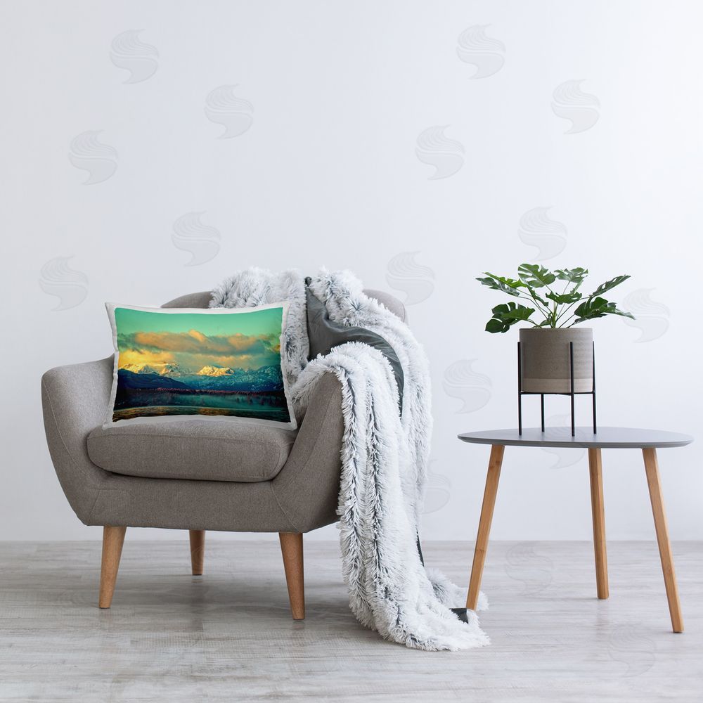 Chuck Burdick Snowy Mountain Shore Printed Plush Polyester Throw Pillow On Chair