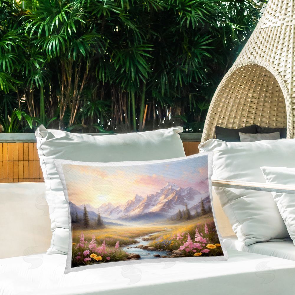 Denise Dundon Gentle Dawn Landscape Outdoor Quick-Dry Polyester Printed Throw Pillow in Back Yard