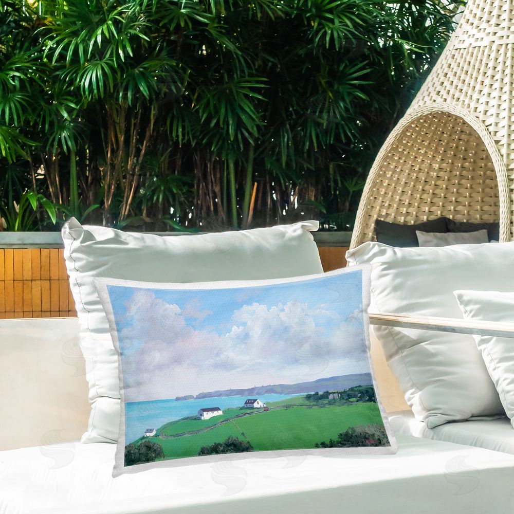 Meredith Howse Coastal Farm Houses Outdoor Quick-Dry Polyester Printed Throw Pillow in Back Yard