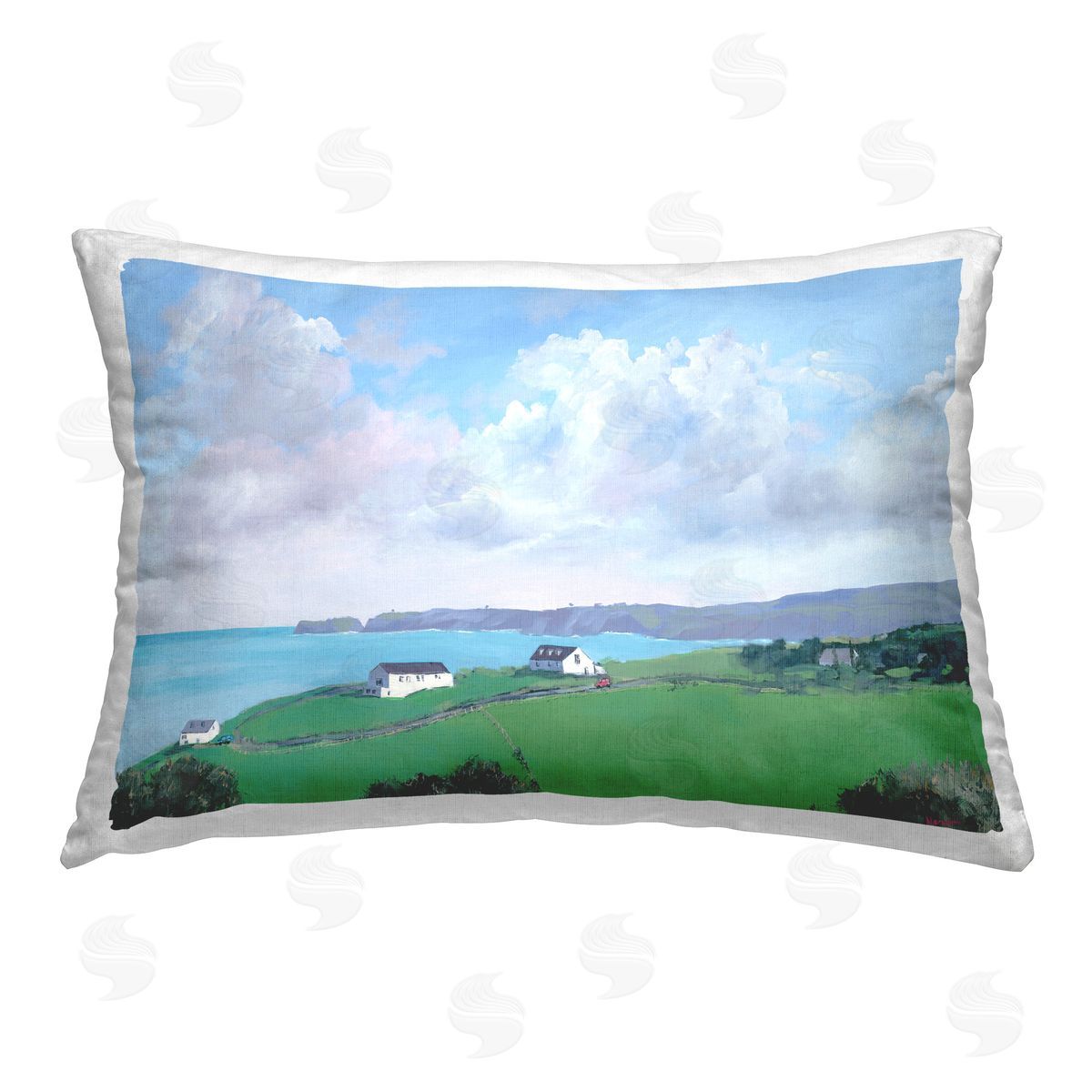 Meredith Howse Coastal Farm Houses Printed Plush Polyester Throw Pillow