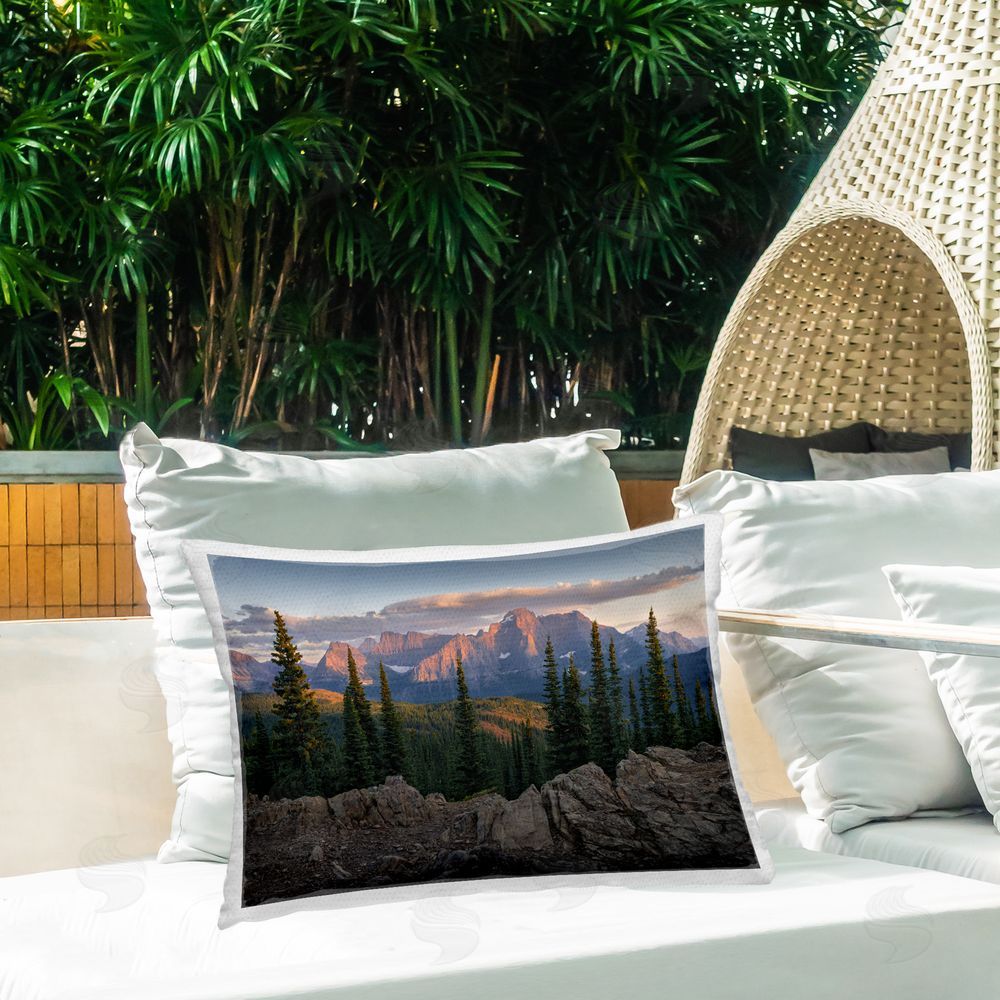 Hunter Page Photography Diurnal Mountain Scenery Outdoor Quick-Dry Polyester Printed Throw Pillow in Back Yard