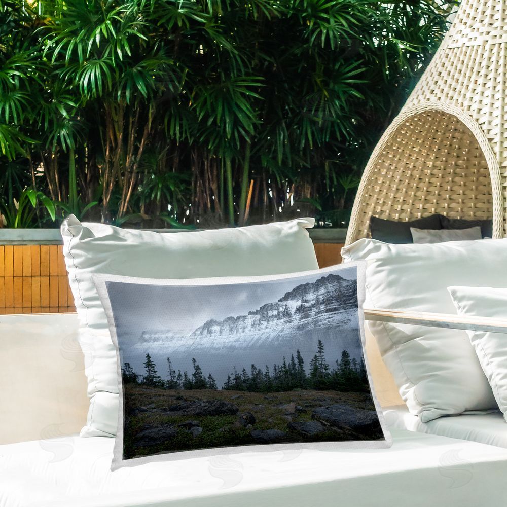 Hunter Page Photography First Snow Mountains Outdoor Quick-Dry Polyester Printed Throw Pillow in Back Yard