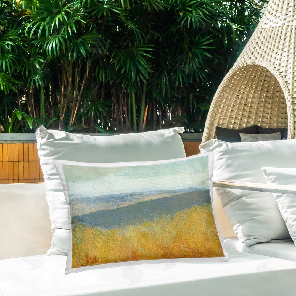 Dita Jacobovitz Windblown Country Reeds Outdoor Quick-Dry Polyester Printed Throw Pillow in Back Yard