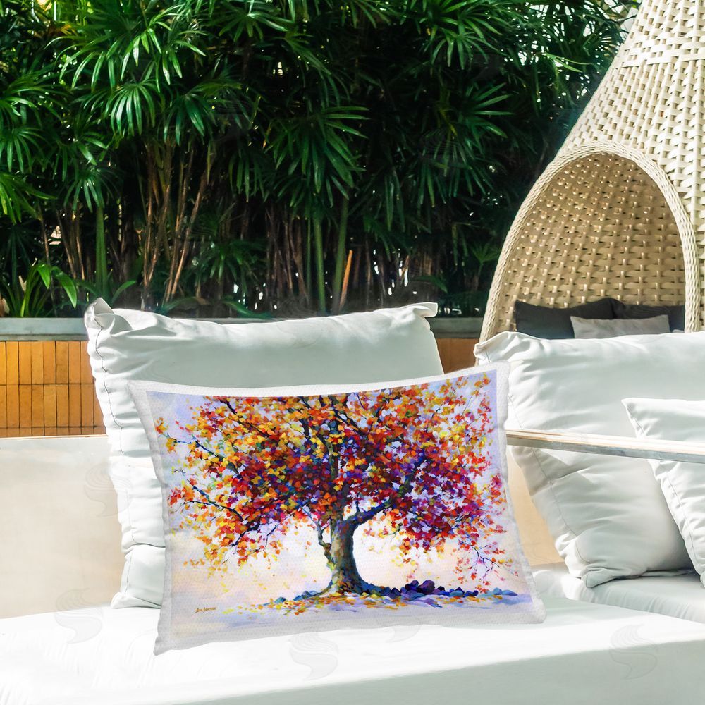 Leon Devenice Heartfelt Hues Tree Outdoor Quick-Dry Polyester Printed Throw Pillow in Back Yard