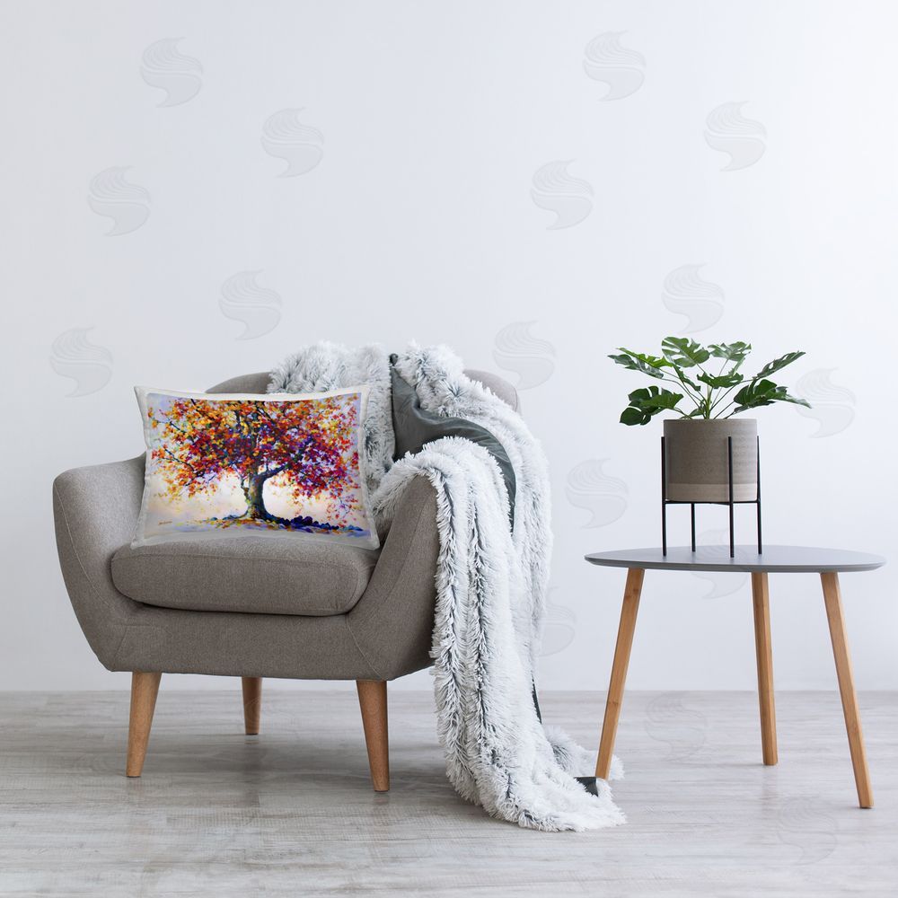 Leon Devenice Heartfelt Hues Tree Printed Plush Polyester Throw Pillow On Chair