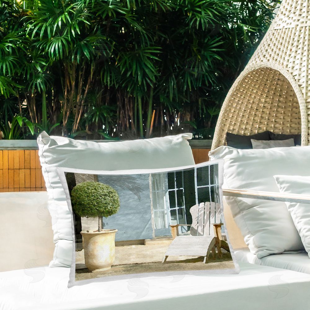 Noah Bay Charming Coastal Porch Outdoor Quick-Dry Polyester Printed Throw Pillow in Back Yard