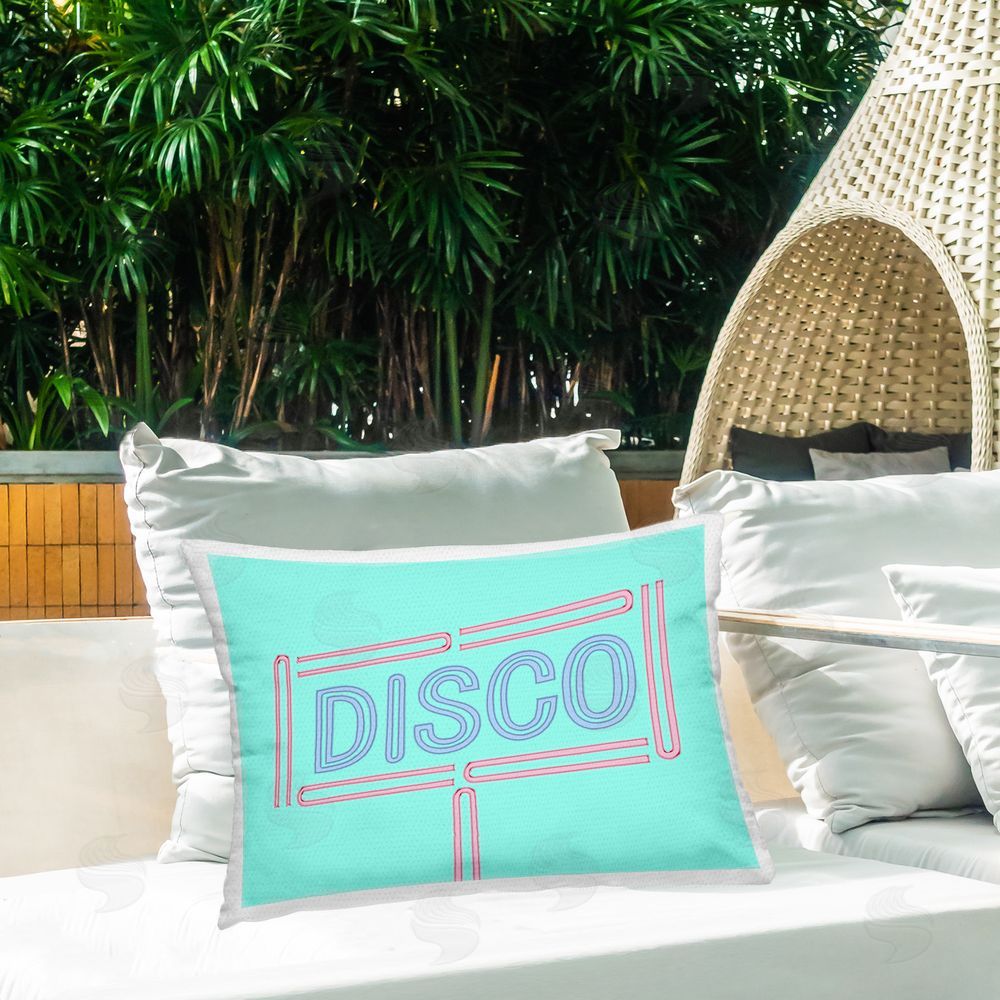 SD Graphics Studio Retro Disco Sign Outdoor Quick-Dry Polyester Printed Throw Pillow in Back Yard